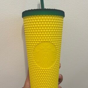 Starbucks Vibrant Yellow Tumbler with Dark Green Lid